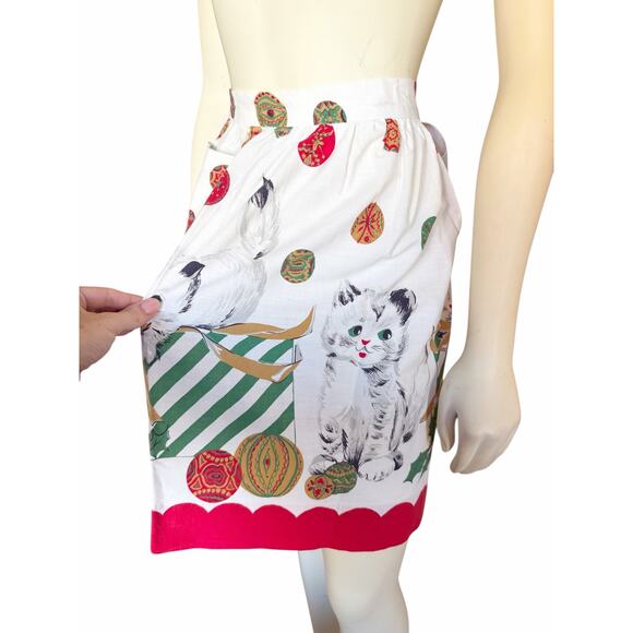 Christmas Cats Apron Vintage 1950s-1960s Retro Colorful Graphics Ornaments - Picture 4 of 6